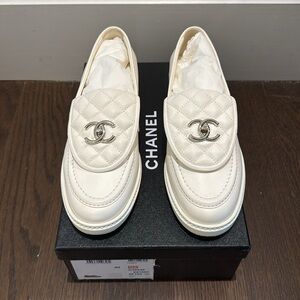 CHANEL LOAFERS — WHITE LAMBSKIN